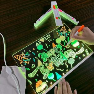 Portable Stand with Makers Storage Slot for LED Note Board with 6 Colors, 12"x8" Lumiboard Led Drawing Board for Kids, Light Up Acrylic Dry Erase Message Boards  for Home Office School for Halloween Birthday Gifts Toys